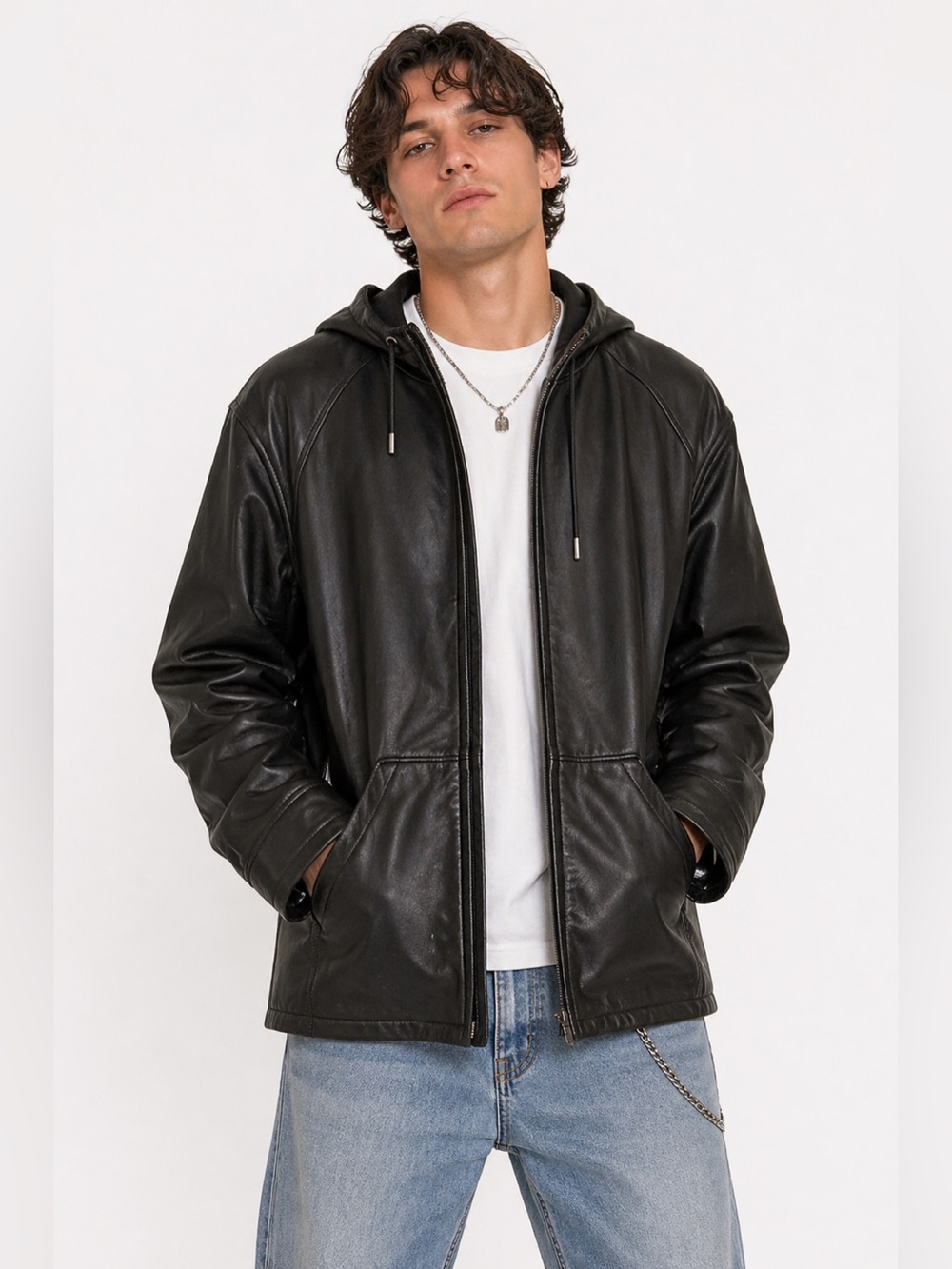 LNR by La Nouvelle Renaissance Men’s 90s Y2K Vintage Leather Hoodie Streetwear M